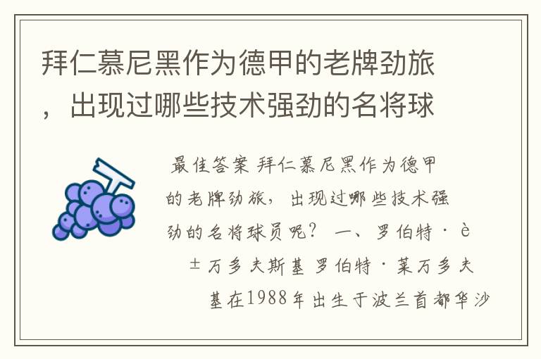 拜仁慕尼黑作为德甲的老牌劲旅,出现过哪些技术强劲的名将球员呢?