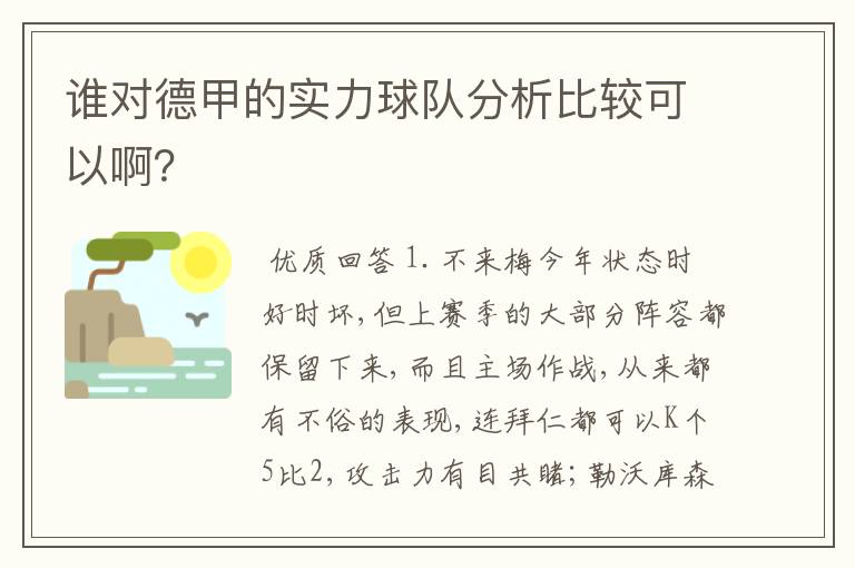 谁对德甲的实力球队分析比较可以啊?
