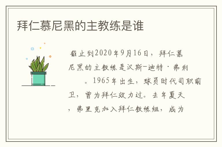 拜仁慕尼黑的主教练是谁