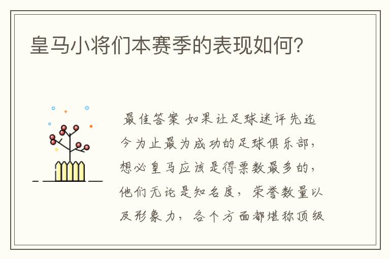 皇马小将们本赛季的表现如何?