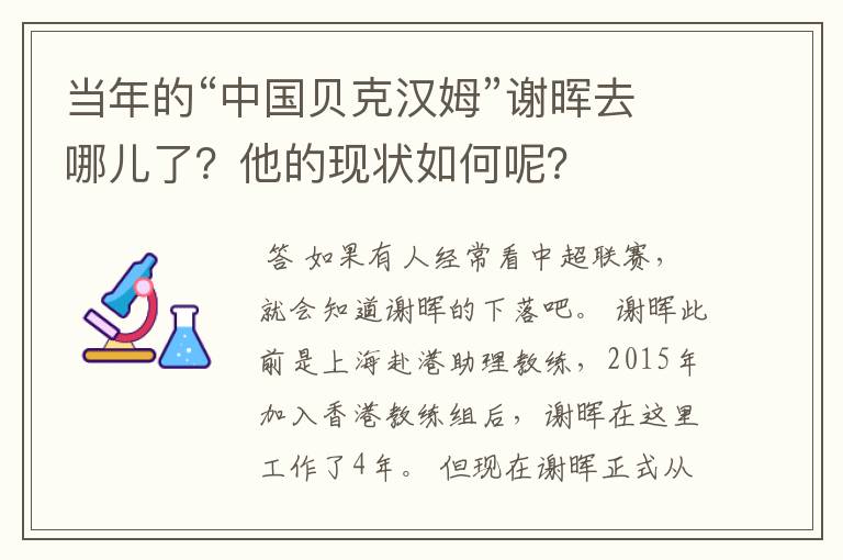 当年的“中国贝克汉姆”谢晖去哪儿了?他的现状如何呢?