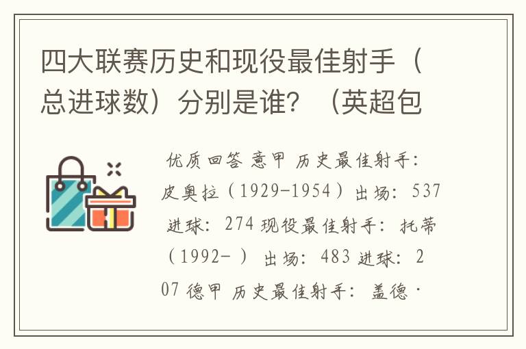 四大联赛历史和现役最佳射手(总进球数)分别是谁?(英超包括英甲)