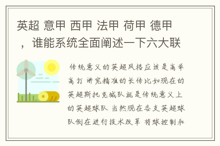 英超 意甲 西甲 法甲 荷甲 德甲 ,谁能系统全面阐述一下六大联赛风格的优缺点 ,