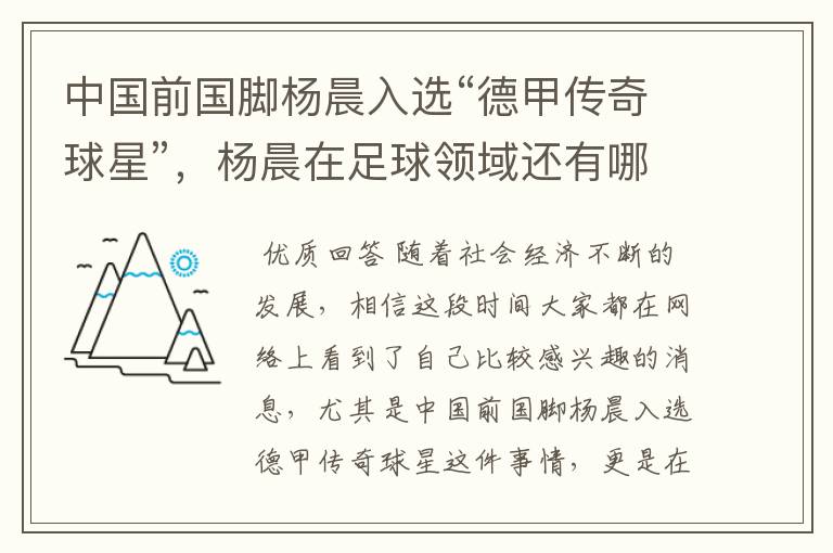 中国前国脚杨晨入选“德甲传奇球星”,杨晨在足球领域还有哪些成就?