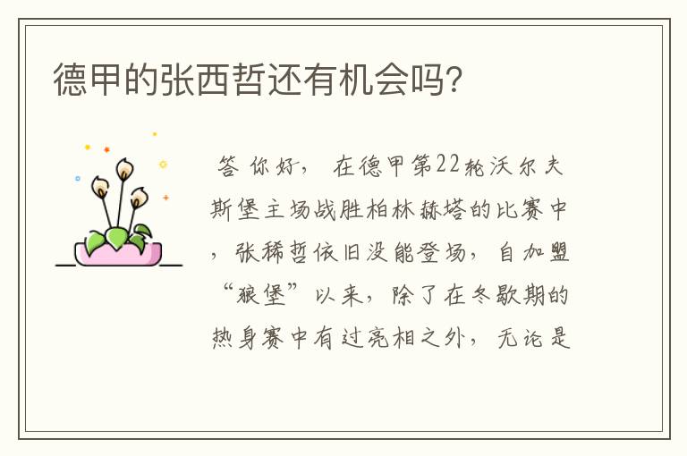 德甲的张西哲还有机会吗?