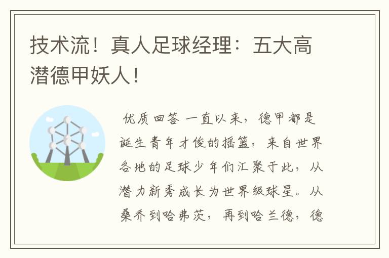 技术流！真人足球经理：五大高潜德甲妖人！