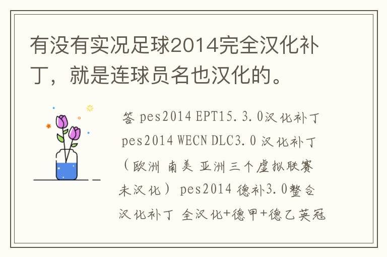有没有实况足球2014完全汉化补丁,就是连球员名也汉化的。