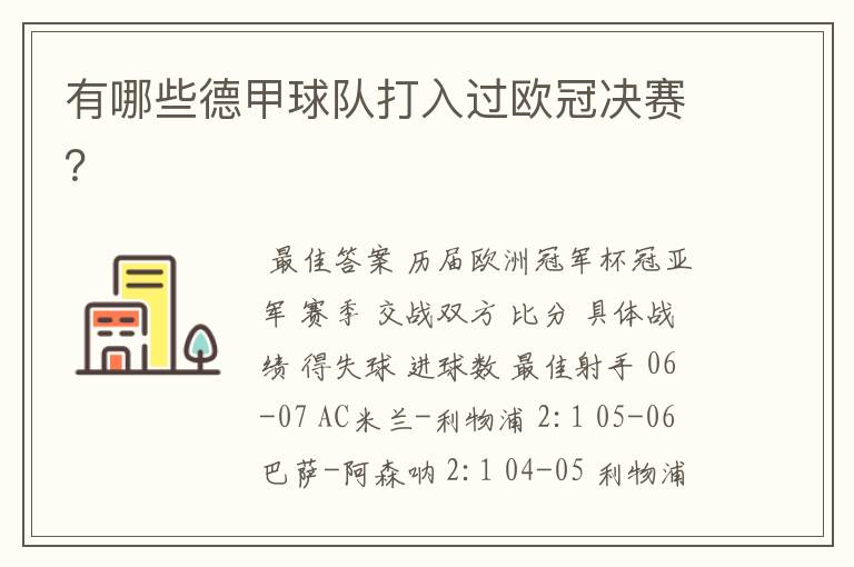有哪些德甲球队打入过欧冠决赛?