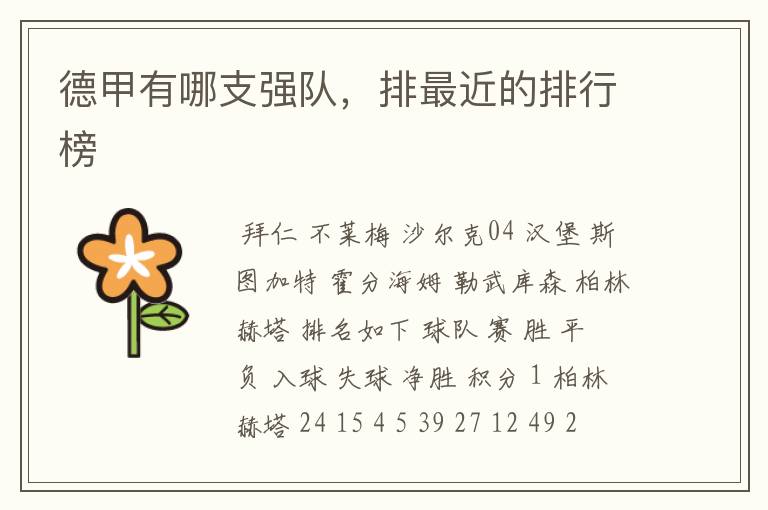 德甲有哪支强队,排最近的排行榜