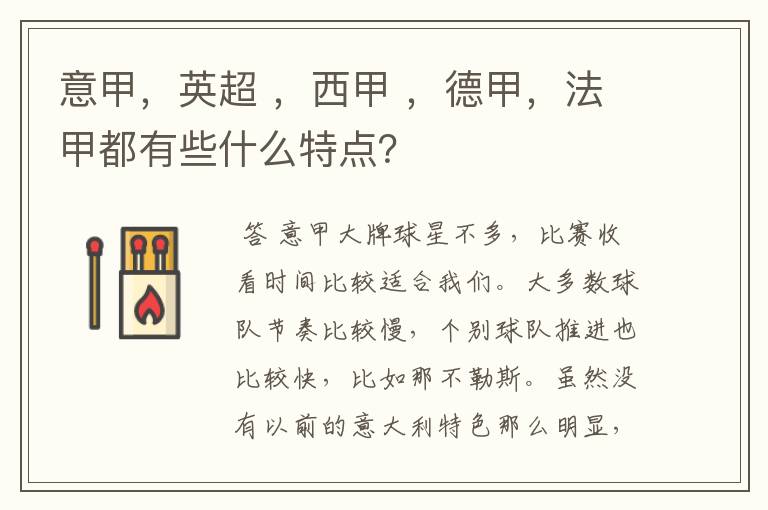 意甲,英超 ,西甲 ,德甲,法甲都有些什么特点?