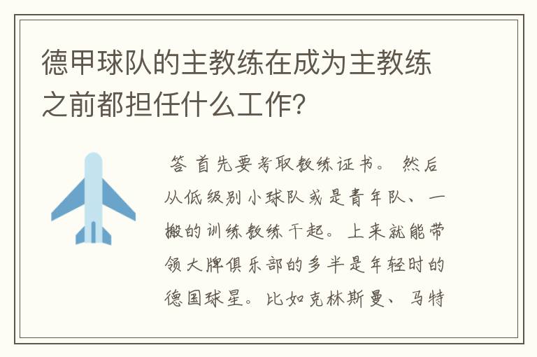 德甲球队的主教练在成为主教练之前都担任什么工作?