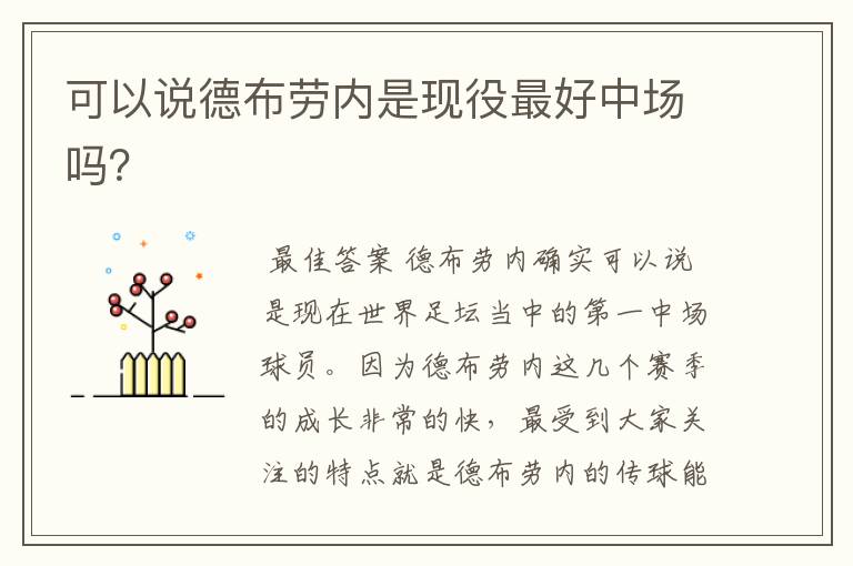 可以说德布劳内是现役最好中场吗?