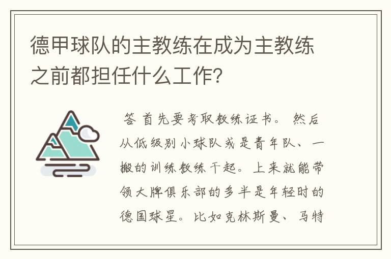 德甲球队的主教练在成为主教练之前都担任什么工作?