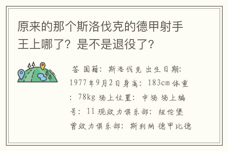 原来的那个斯洛伐克的德甲射手王上哪了?是不是退役了?