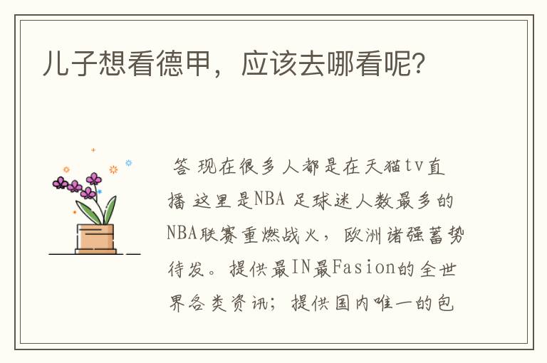 儿子想看德甲,应该去哪看呢?