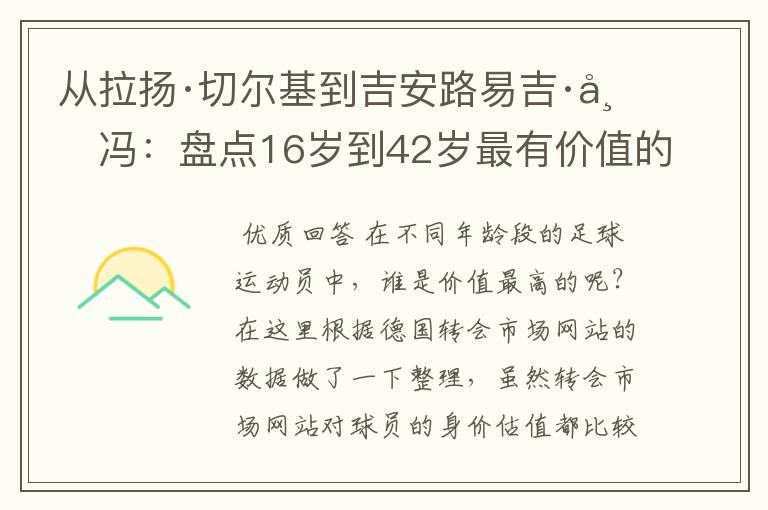从拉扬·切尔基到吉安路易吉·布冯:盘点16岁到42岁最有价值的球员