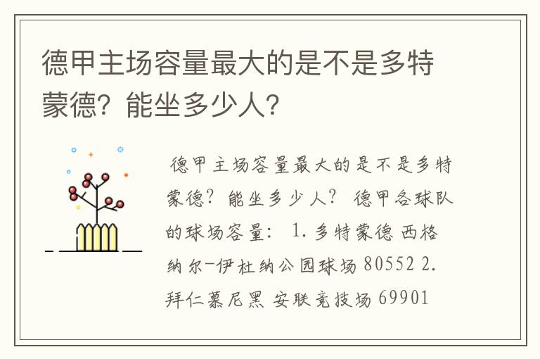 德甲主场容量最大的是不是多特蒙德?能坐多少人?