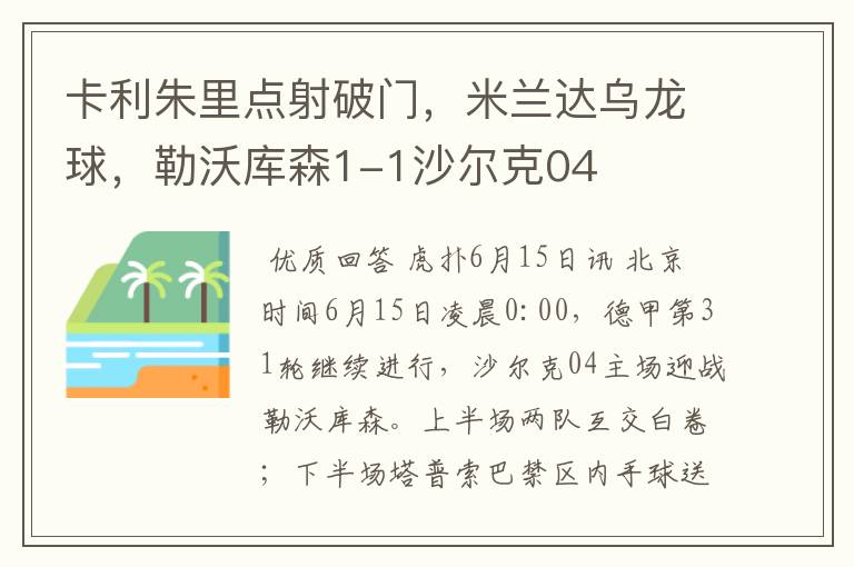 卡利朱里点射破门,米兰达乌龙球,勒沃库森1-1沙尔克04