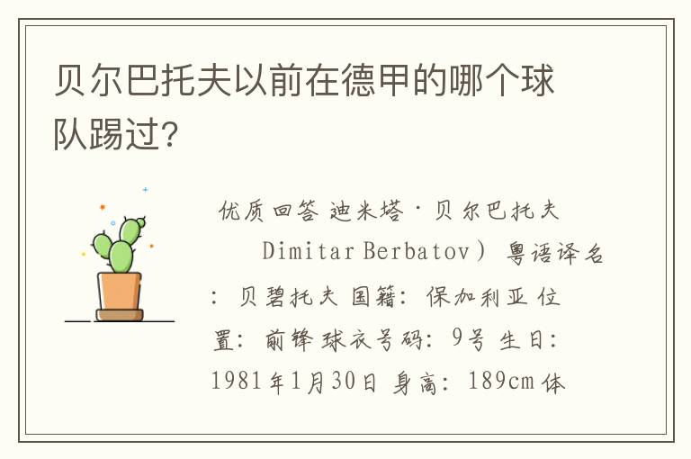 贝尔巴托夫以前在德甲的哪个球队踢过?