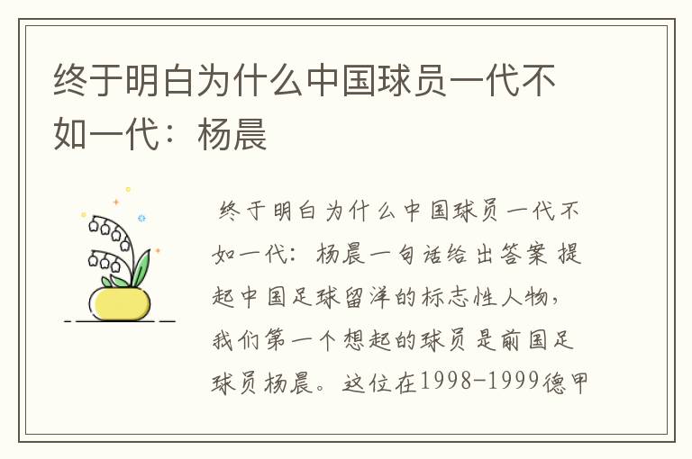 终于明白为什么中国球员一代不如一代:杨晨