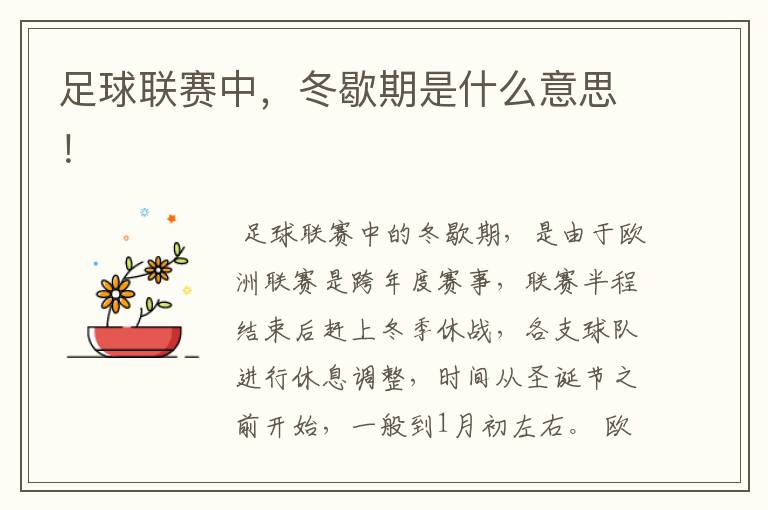 足球联赛中,冬歇期是什么意思!