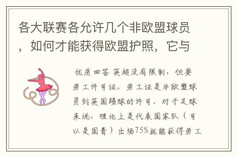 各大联赛各允许几个非欧盟球员,如何才能获得欧盟护照,它与劳工证有何不同