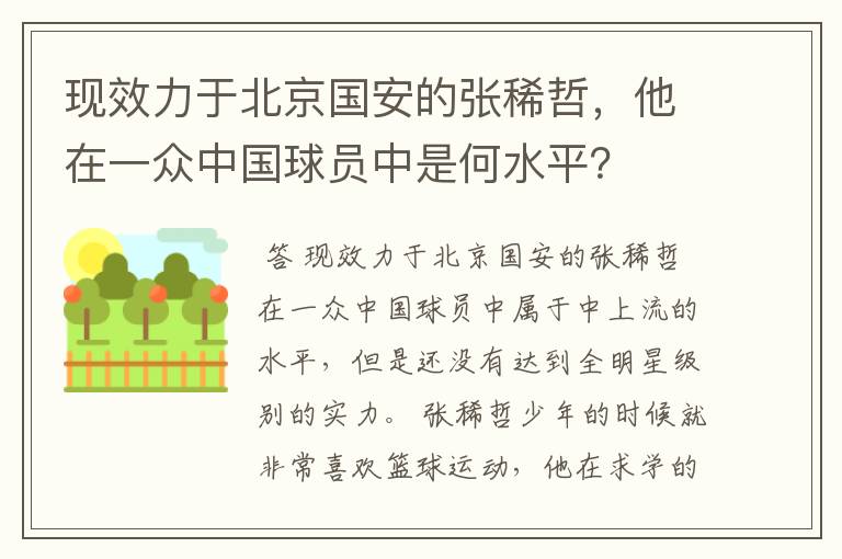 现效力于北京国安的张稀哲,他在一众中国球员中是何水平?