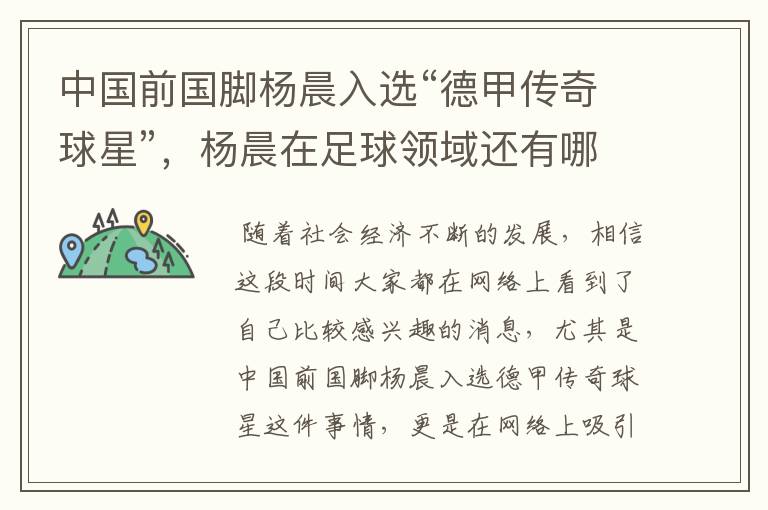 中国前国脚杨晨入选“德甲传奇球星”,杨晨在足球领域还有哪些成就?