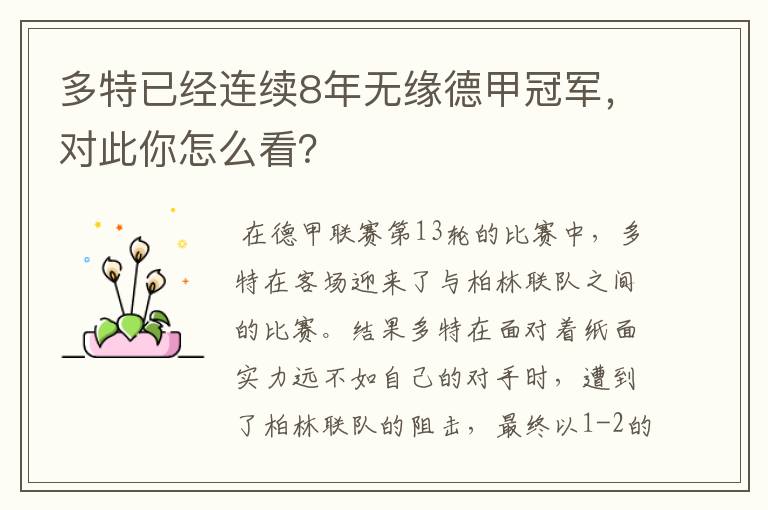 多特已经连续8年无缘德甲冠军,对此你怎么看?