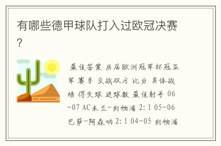 有哪些德甲球队打入过欧冠决赛?