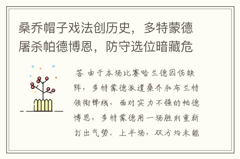 桑乔帽子戏法创历史,多特蒙德屠杀帕德博恩,防守选位暗藏危机