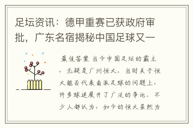足坛资讯:德甲重赛已获政府审批,广东名宿揭秘中国足球又一黑幕