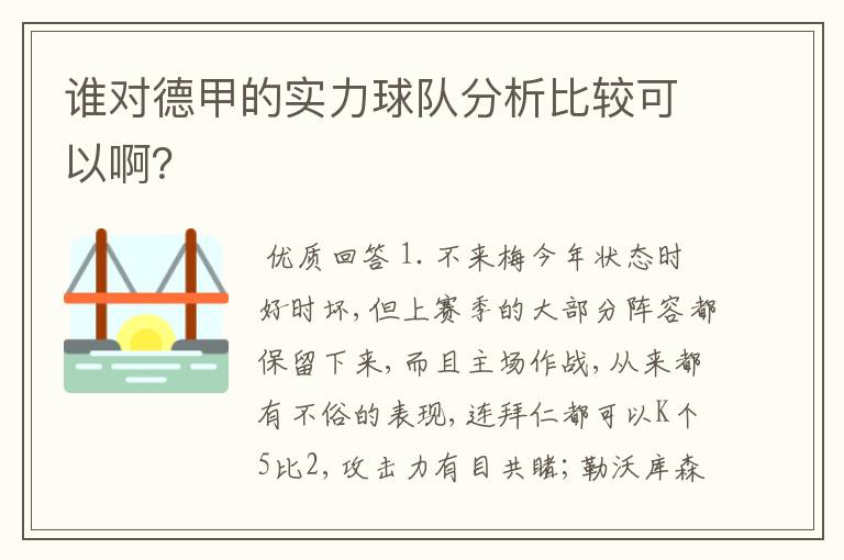 谁对德甲的实力球队分析比较可以啊?