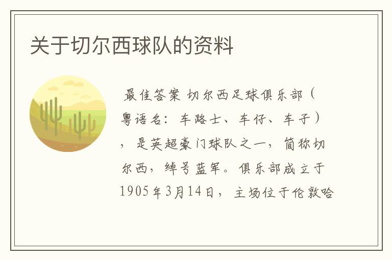 关于切尔西球队的资料