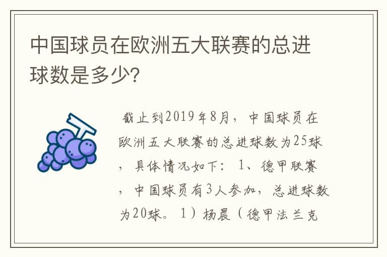 中国球员在欧洲五大联赛的总进球数是多少?