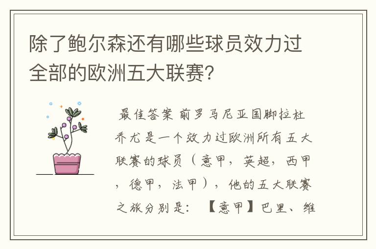 除了鲍尔森还有哪些球员效力过全部的欧洲五大联赛?