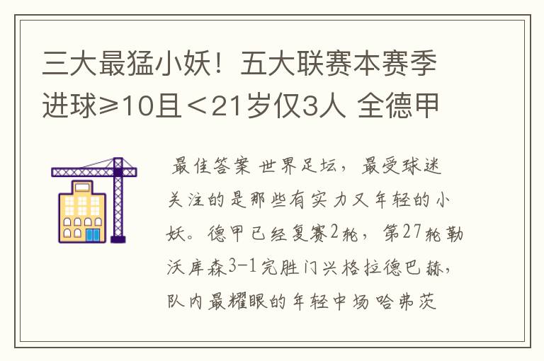 三大最猛小妖!五大联赛本赛季进球≥10且<21岁仅3人 全德甲制造