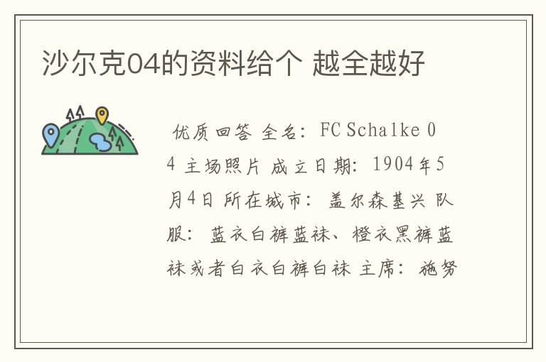 沙尔克04的资料给个 越全越好