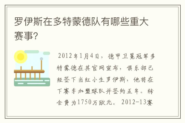 罗伊斯在多特蒙德队有哪些重大赛事?