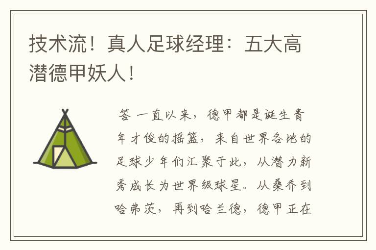 技术流!真人足球经理:五大高潜德甲妖人!