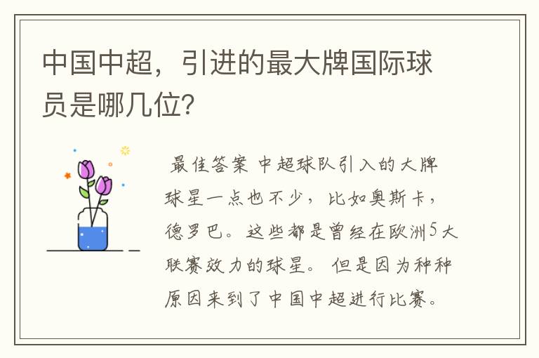 中国中超,引进的最大牌国际球员是哪几位?