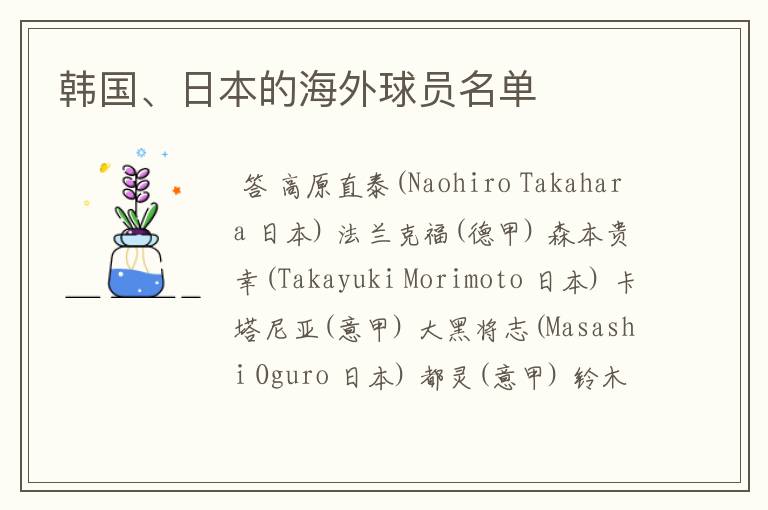 韩国、日本的海外球员名单