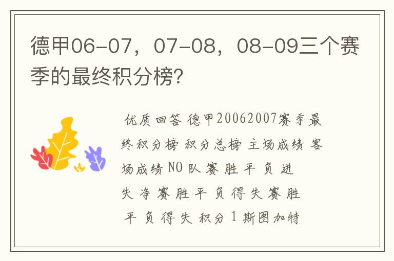 德甲06-07,07-08,08-09三个赛季的最终积分榜?