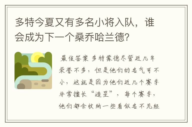 多特今夏又有多名小将入队,谁会成为下一个桑乔哈兰德?