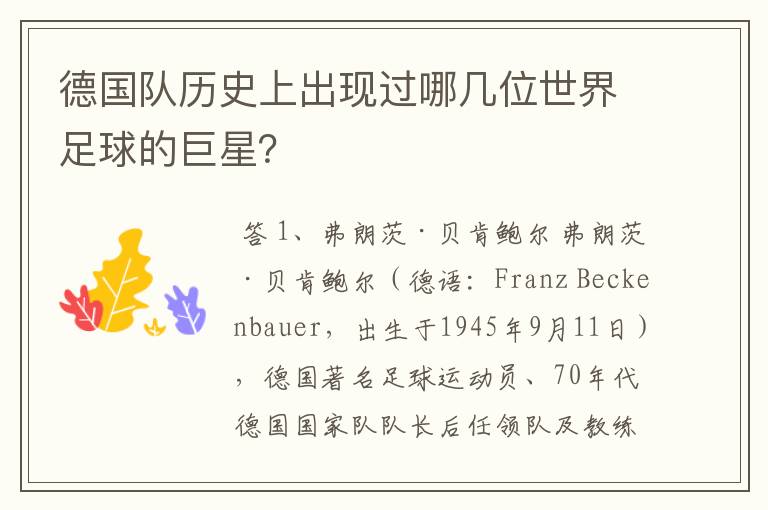 德国队历史上出现过哪几位世界足球的巨星?