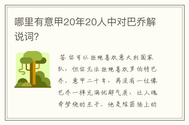 哪里有意甲20年20人中对巴乔解说词?