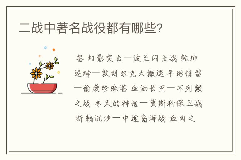 二战中著名战役都有哪些?
