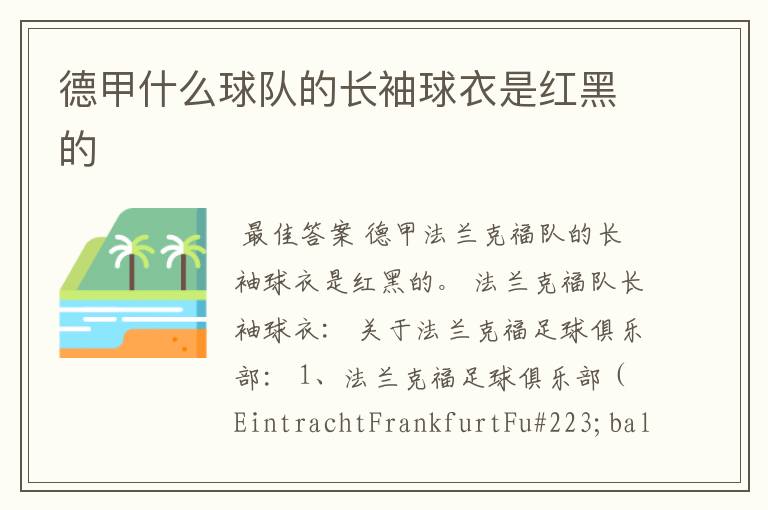 德甲什么球队的长袖球衣是红黑的