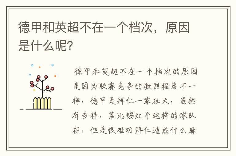 德甲和英超不在一个档次,原因是什么呢?
