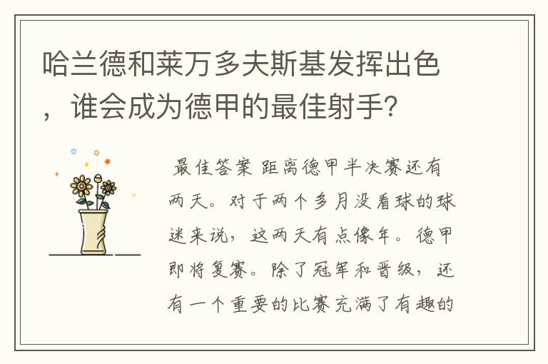 哈兰德和莱万多夫斯基发挥出色,谁会成为德甲的最佳射手?